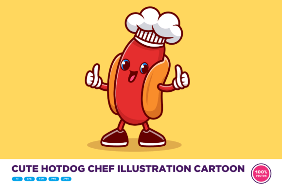 Download Cute Hotdog Chef Illustration Cartoon - Dog Collection