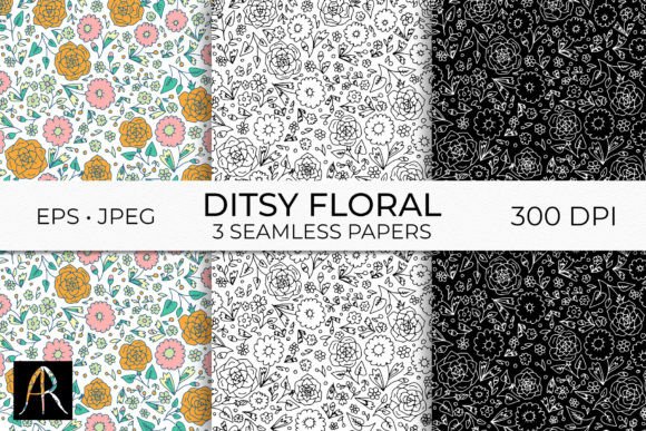 Download Ditsy Floral Monochrom Seamless Patterns - Premium Resources