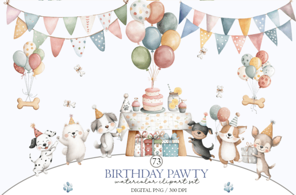 Download Dog Birthday Party Clipart: Watercolor - Premium Resources