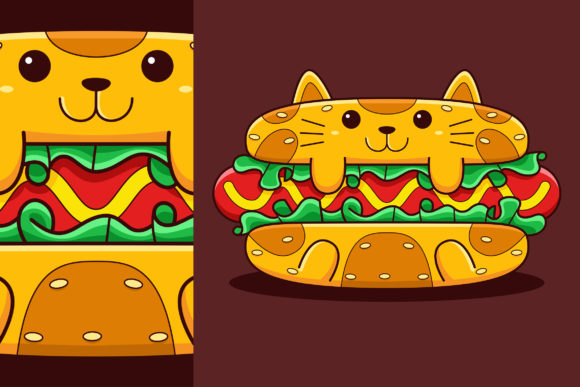 Download Cute Hot Dog Cat Vector Cartoon Style - Dog Collection
